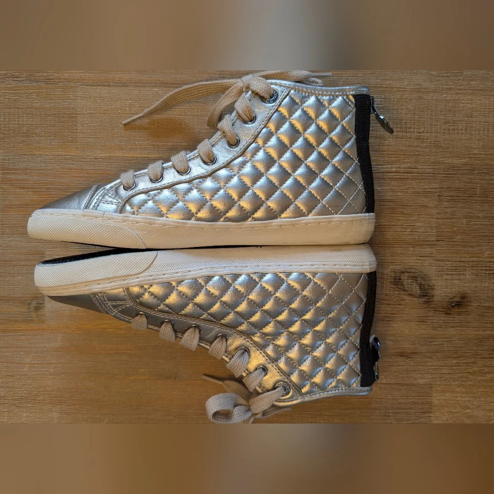 GEOX RESPIRA New Club High Top Boots Quilted Sneakers in Champagne Gold Size 7